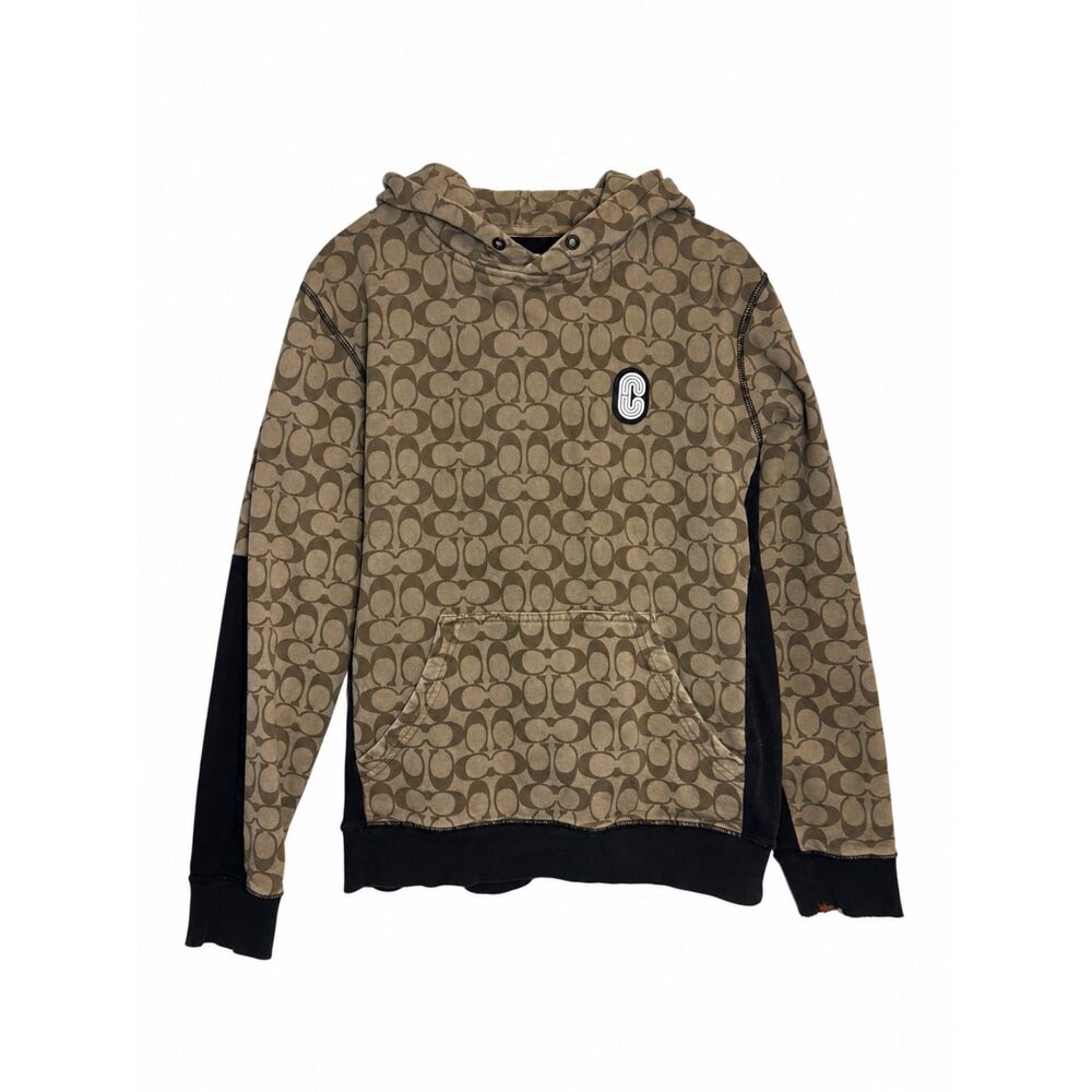 Coach authentic Signature Mixed Media Hoodie Khaki Black Monogram Pullover